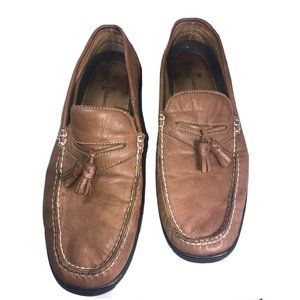 TOMMY BAHAMA Men's Brown Soft Leather Loafers Cream Stitching & Tassel Size 12